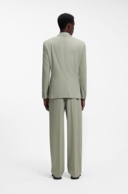 Slim-fit jacket in wool-blend poplin, Light Green