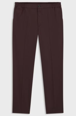 Slim-fit trousers in wool-blend poplin, Brown