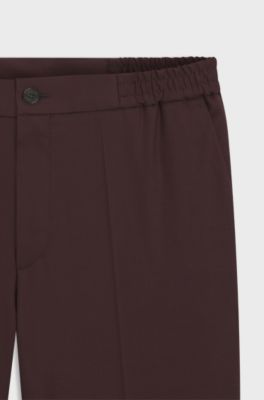 Slim-fit trousers in wool-blend poplin, Brown