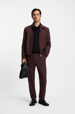 Slim-fit trousers in wool-blend poplin, Brown