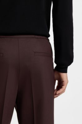 Slim-fit trousers in wool-blend poplin, Brown