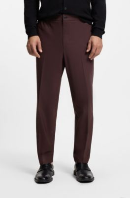 Slim-fit trousers in wool-blend poplin, Brown