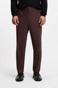 Slim-fit trousers in wool-blend poplin, Brown