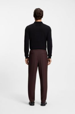 Slim-fit trousers in wool-blend poplin, Brown