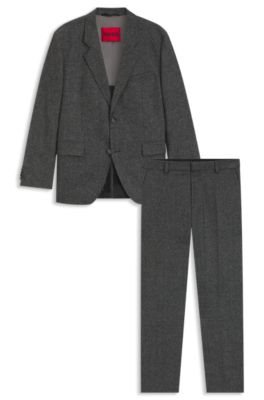 Tv&aring;delad modern fit kostym i ullblandad tweed, Ljusgr&aring;