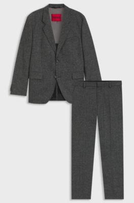 Two-piece modern-fit suit in wool-blend tweed, Light Grey