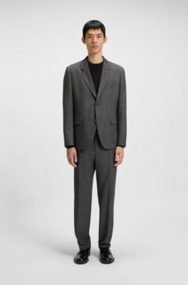 Two-piece modern-fit suit in wool-blend tweed, Light Grey