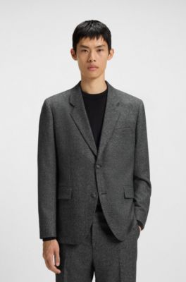 Two-piece modern-fit suit in wool-blend tweed, Light Grey