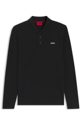 Cotton-piqu&eacute; polo shirt with logo print, Black