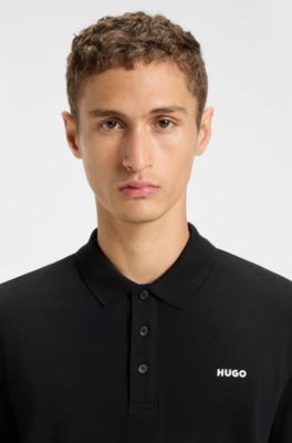Cotton-piqu&eacute; polo shirt with logo print, Black