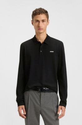 Cotton-piqu&eacute; polo shirt with logo print, Black