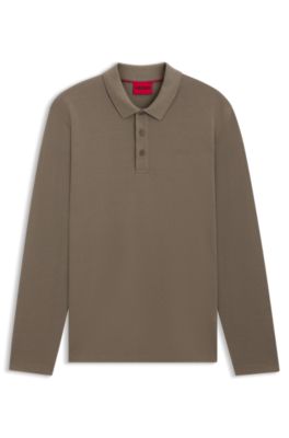 Polo de piqu&eacute; de algod&oacute;n con logo estampado, Marr&oacute;n