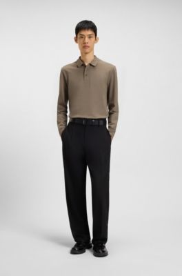 Cotton-piqu&eacute; polo shirt with logo print, Brown