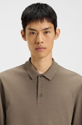 Cotton-piqu&eacute; polo shirt with logo print, Brown