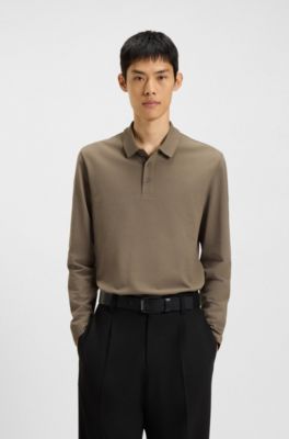 Cotton-piqu&eacute; polo shirt with logo print, Brown