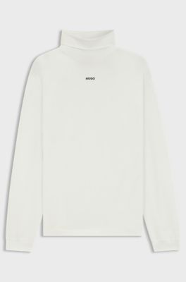 Rollneck logo T-shirt in cotton, Natural
