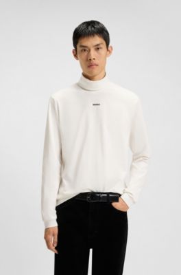 Camiseta de cuello vuelto con logo en algod&oacute;n, Blanco