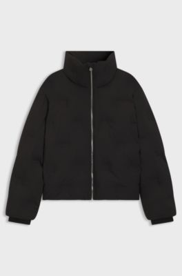 Giubbotto imbottito idrorepellente con logo scomposto goffrato, Nero