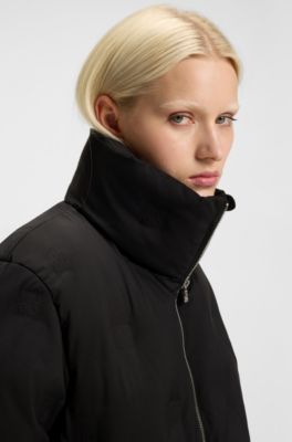 Water-repellent puffer jacket with stacked-logo embossing, Black
