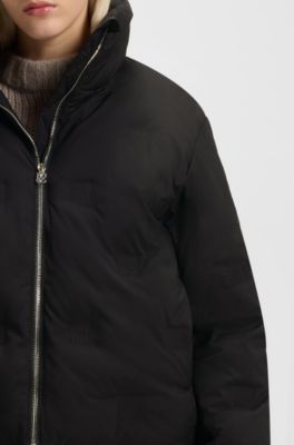 Water-repellent puffer jacket with stacked-logo embossing, Black