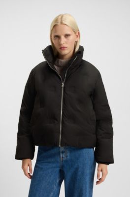 Water-repellent puffer jacket with stacked-logo embossing, Black