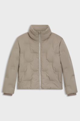 Water-repellent puffer jacket with stacked-logo embossing, Light Beige