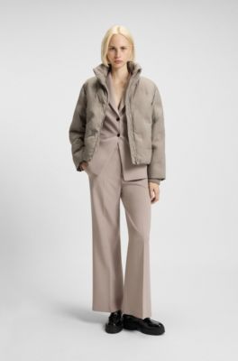 Water-repellent puffer jacket with stacked-logo embossing, Light Beige
