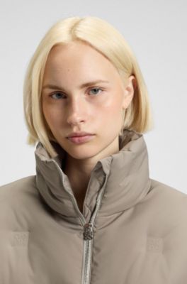 Water-repellent puffer jacket with stacked-logo embossing, Light Beige
