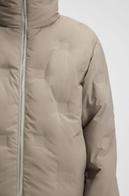 Water-repellent puffer jacket with stacked-logo embossing, Light Beige