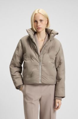 Water-repellent puffer jacket with stacked-logo embossing, Light Beige