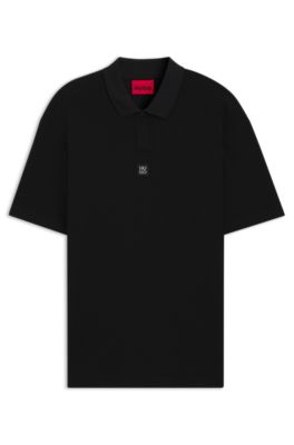 Relaxed-fit polo shirt with jacquard pattern, Black