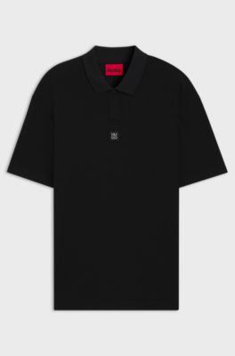 Relaxed-fit polo shirt with jacquard pattern, Black