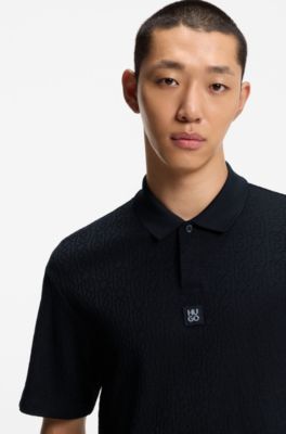 Relaxed-fit polo shirt with jacquard pattern, Black