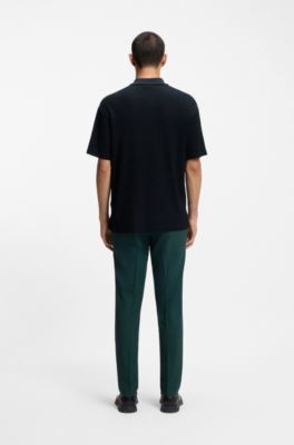 Relaxed-fit polo shirt with jacquard pattern, Black