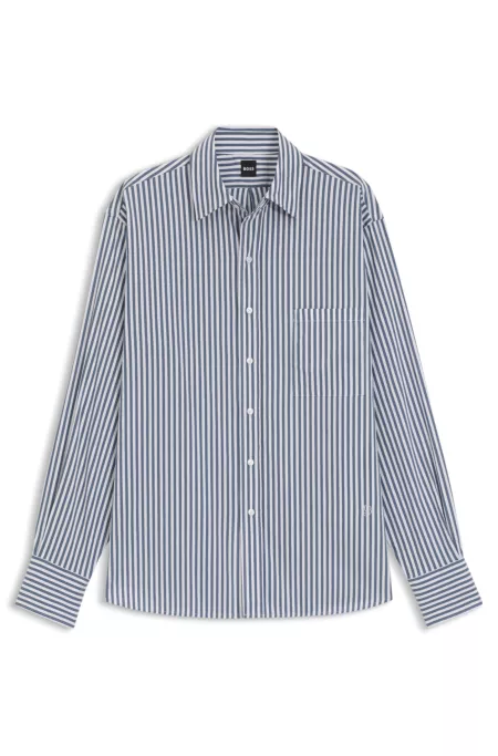 Cotton-blend blouse with vertical stripes