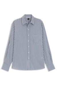 Cotton-blend blouse with vertical stripes, Light Blue