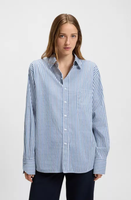 Cotton-blend blouse with vertical stripes