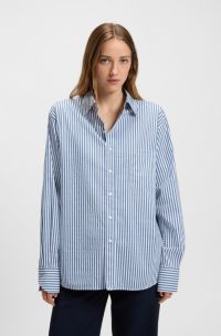 Blouse van een katoenmix met verticale strepen, Lichtblauw
