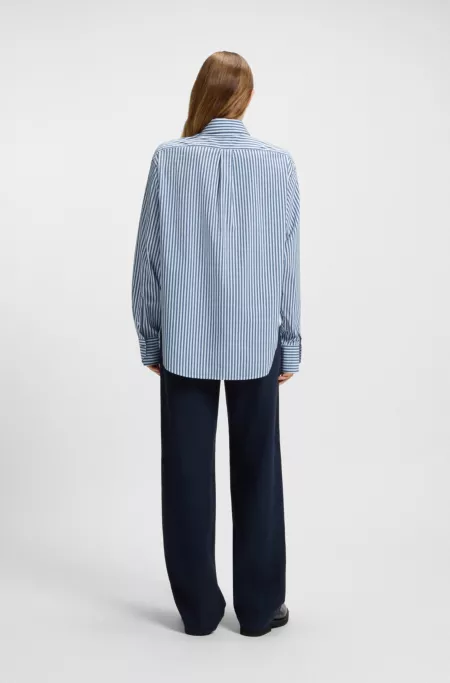 Cotton-blend blouse with vertical stripes