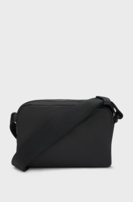 Twill crossbody bag with stacked-logo hardware, Black