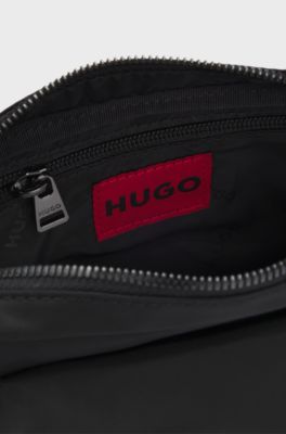 Borsa a tracolla in twill con dettagli in metallo con logo scomposto, Nero