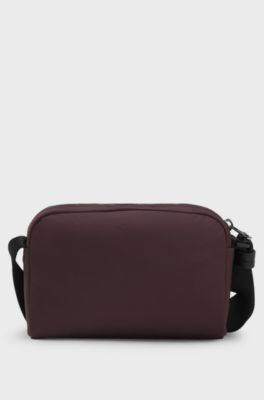 Borsa a tracolla in twill con dettagli in metallo con logo scomposto, Marrone chiaro