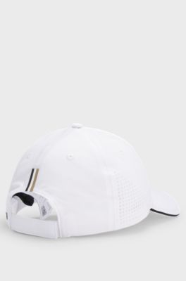 Stretch-nylon cap with gloss logo, White