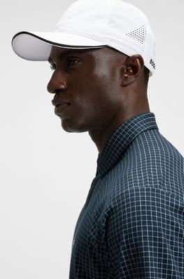 Stretch-nylon cap with gloss logo, White