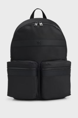 Twill backpack with stacked-logo trim, Black