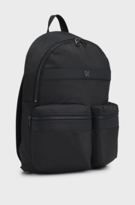 Twill backpack with stacked-logo trim, Black