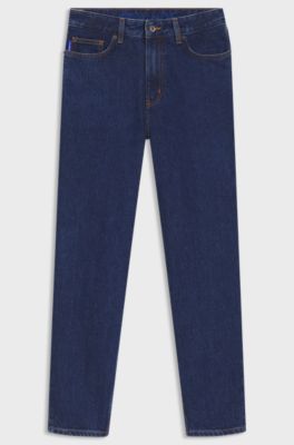 Mom-fit jeans in blue stretch denim, Dark Blue