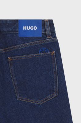 Mom-fit jeans in blue stretch denim, Dark Blue