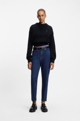 Mom-fit jeans in blue stretch denim, Dark Blue