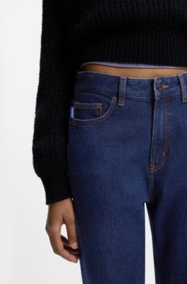 Jeans mom-fit in denim elasticizzato blu, Blu scuro